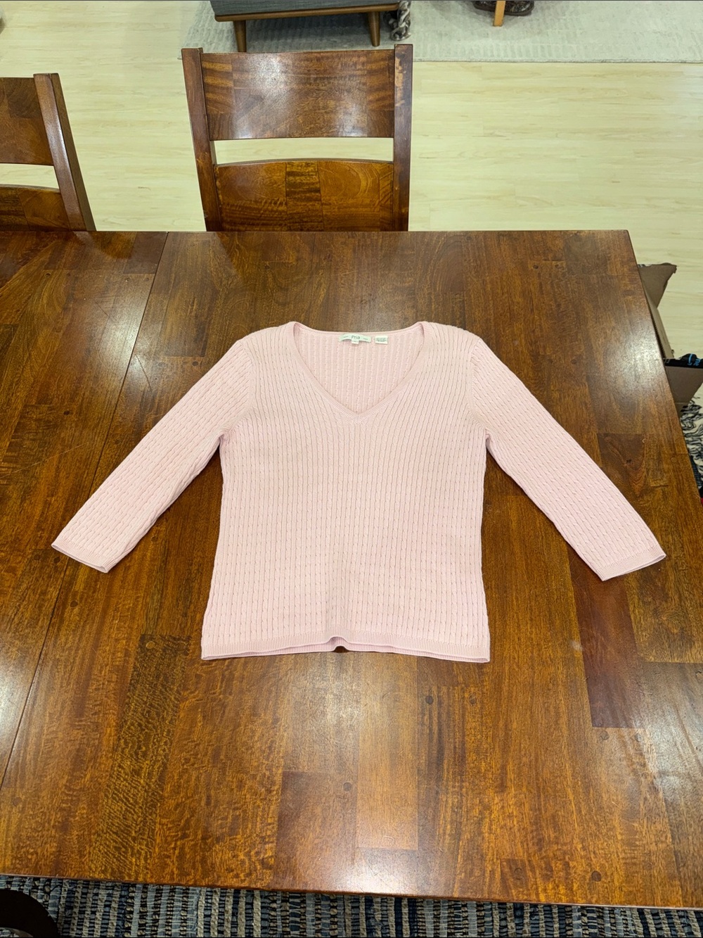 Y2K Pria Cable Knit 3/4 Sleeve V Neck Sweater